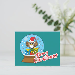 Cartes Pour Fêtes Annuelles Globe des neiges avec Chouette du Père Noël