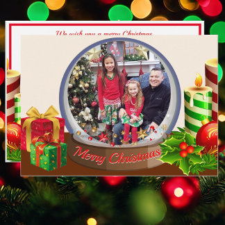 Cartes Pour Fêtes Annuelles Globe des neiges Famille de Noël Enfants Photo Sil