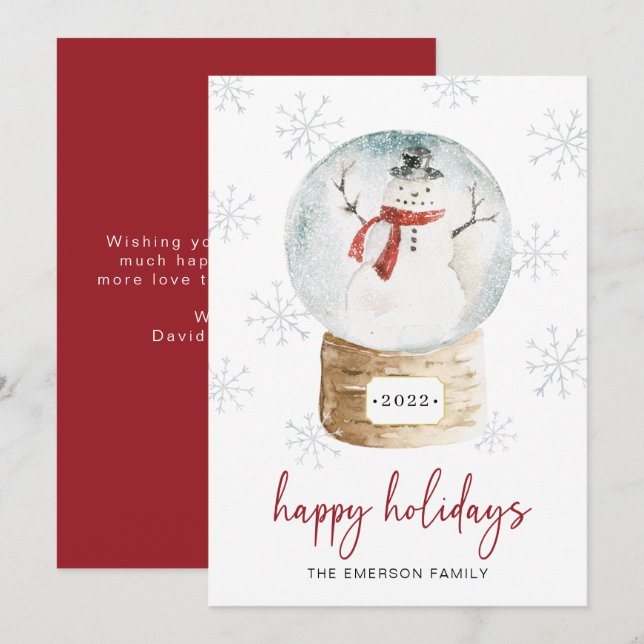 Cartes Pour Fêtes Annuelles Globe des neiges heureux (Devant / Derrière)