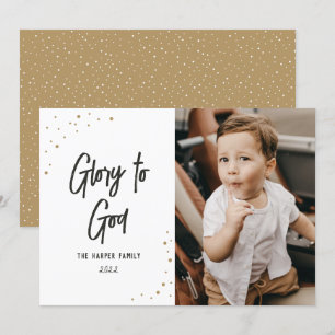 Cartes Pour Fêtes Annuelles Gloire à Dieu Black Gold Snow Script photo