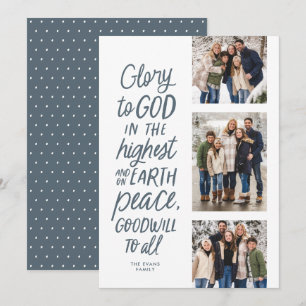 Cartes Pour Fêtes Annuelles Gloire à Dieu bleu trois photo Noël religieux