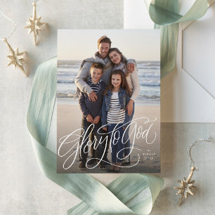Cartes Pour Fêtes Annuelles Gloire à Dieu élégante photo religieuse Noël