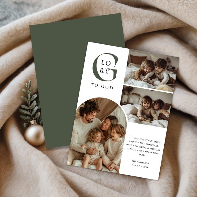 Cartes Pour Fêtes Annuelles Gloire à Dieu Famille Enfants Arc Photo Noël (Créateur téléchargé)