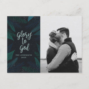 Cartes Pour Fêtes Annuelles Gloire à Dieu. Noël botanique vert et marine