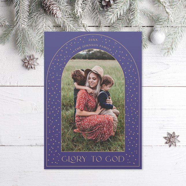 Cartes Pour Fêtes Annuelles Gloire à Dieu Purple Gold Stars (Créateur téléchargé)