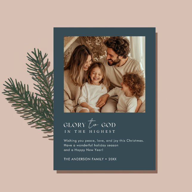 Cartes Pour Fêtes Annuelles Gloire À Dieu Religieux Noël Amusant Photo Bleu (Créateur téléchargé)