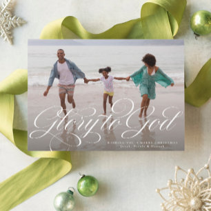 Cartes Pour Fêtes Annuelles Gloire à Dieu religieux une photo élégant Noël