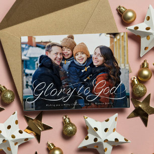 Cartes Pour Fêtes Annuelles Gloire à Dieu script photo religieuse Noël