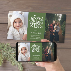Cartes Pour Fêtes Annuelles Gloire au nouveau-né Roi Vert Photo blanche