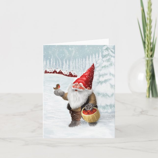 Cartes Pour Fêtes Annuelles Gnome dans le paysage scandinave (Devant)