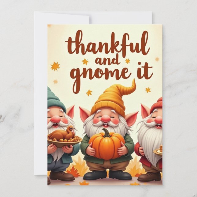 Cartes Pour Fêtes Annuelles gnome de voeux de Thanksgiving (Devant)