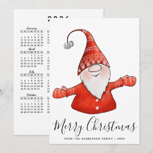 Cartes Pour Fêtes Annuelles Gnome en rouge 2025 Calendrier Joyeux Noël nordiqu