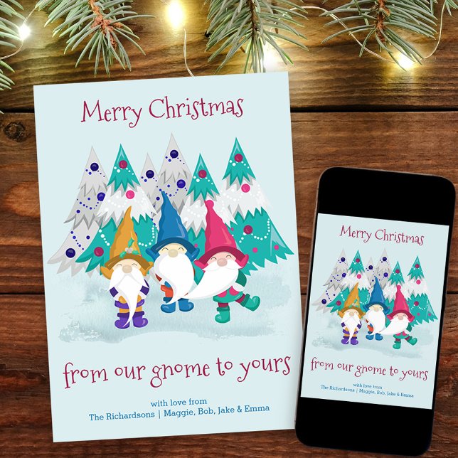 Cartes Pour Fêtes Annuelles Gnome et Arbres de Noël Funny Pun (Funny Gnome Christmas Card. Buy professionally printed or as a printable digital download.)