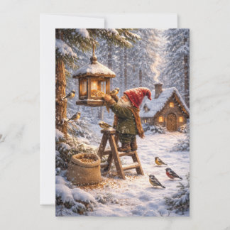 Cartes Pour Fêtes Annuelles Gnome Feeding Birds