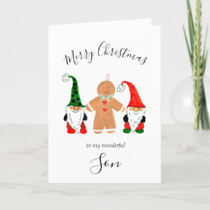Cartes Pour Fêtes Annuelles Gnome Fils Noël Homme en pain d'épice