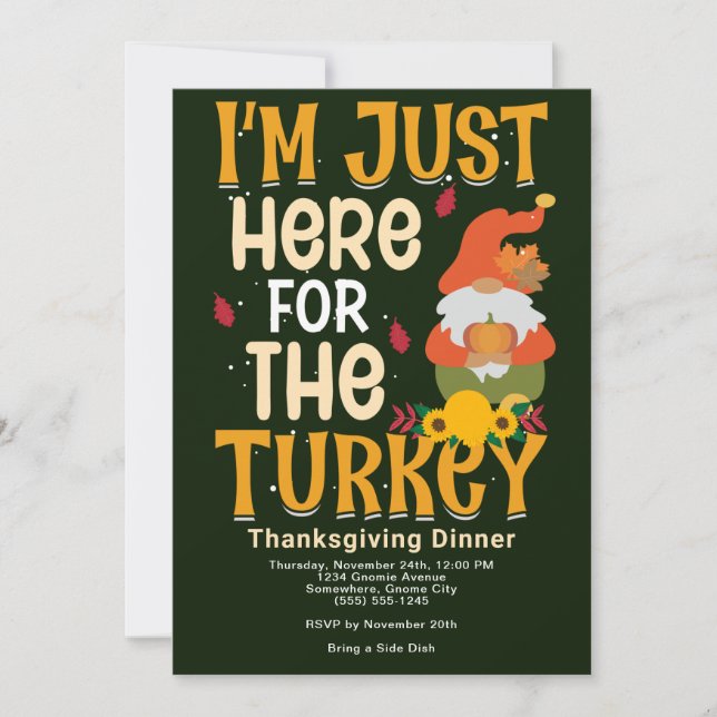 Cartes Pour Fêtes Annuelles Gnome ici pour Turquie Thanksgiving Dîner Invitati (Devant)