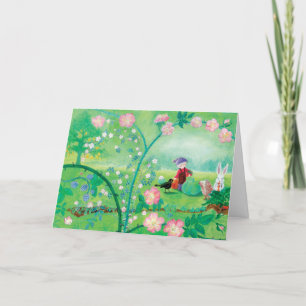 Cartes Pour Fêtes Annuelles Gnome jardiner, Blackbird, Hérisson et lapin blanc