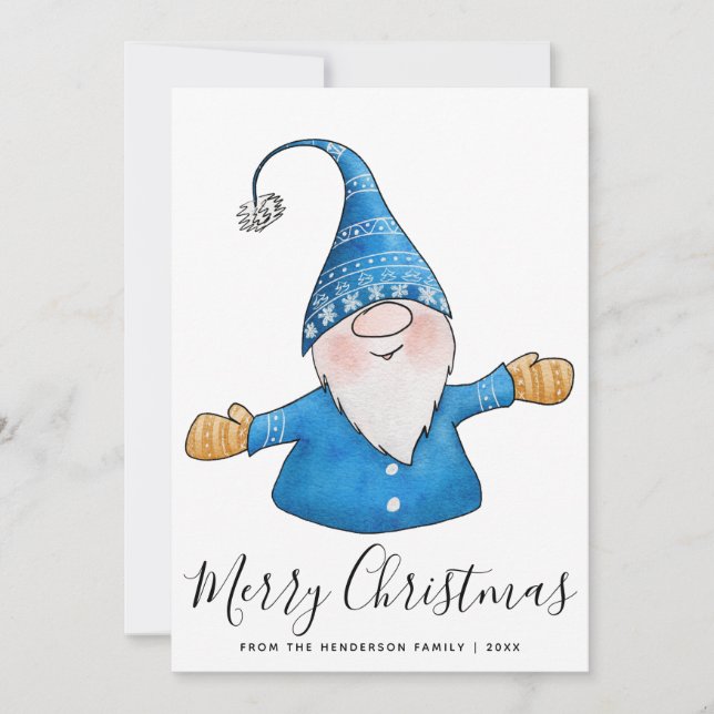 Cartes Pour Fêtes Annuelles Gnome mignonne en bleu 2025 Calendrier Joyeux Noël (Devant)