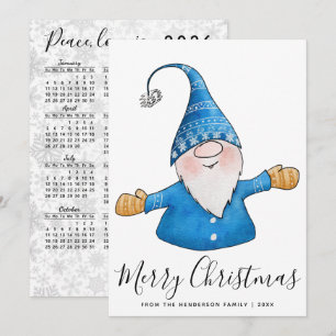 Cartes Pour Fêtes Annuelles Gnome mignonne en bleu 2025 Calendrier Joyeux Noël