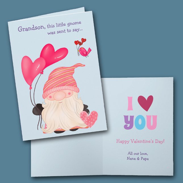 Cartes Pour Fêtes Annuelles Gnome mignonne et ballons Grandson Valentine Holid (Créateur téléchargé)