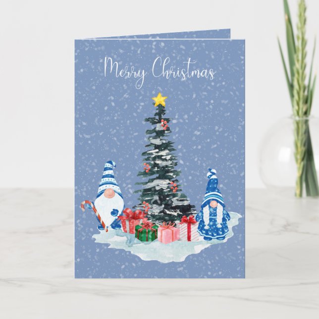 Cartes Pour Fêtes Annuelles Gnome Noël Vacances Avec Photo Famille (Devant)