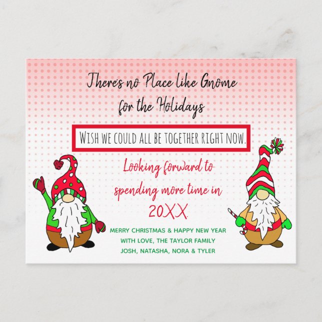 Cartes Pour Fêtes Annuelles Gnome pour Noël, Social DIstancing Holiday (Devant)