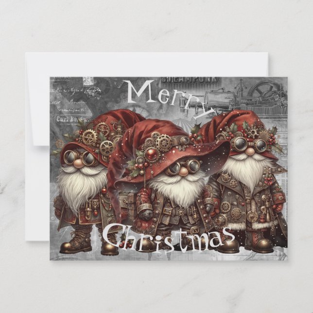 Cartes Pour Fêtes Annuelles Gnome Steampunk Noël d'hiver (Devant)
