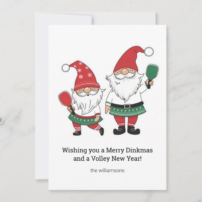 Cartes Pour Fêtes Annuelles Gnomes de Noël de Pickleball amusants, texte perso (Devant)