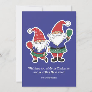 Cartes Pour Fêtes Annuelles Gnomes de Noël de Pickleball amusants, texte perso