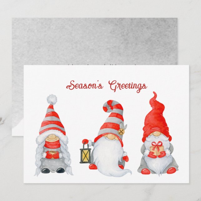 Cartes Pour Fêtes Annuelles Gnomes de Noël doux en hiver (Devant / Derrière)