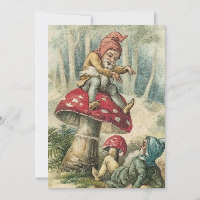 Cartes Pour Fêtes Annuelles Gnomes De Noël Vintage Sur Champignons (Devant)