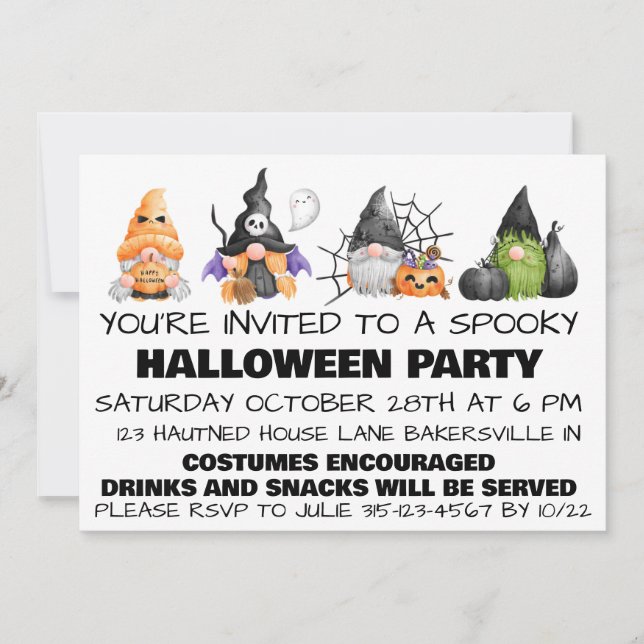Cartes Pour Fêtes Annuelles Gnomes Éffrayant Halloween l'invitation (Devant)