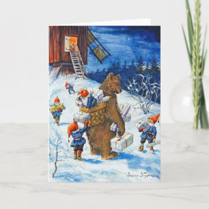 Cartes Pour Fêtes Annuelles Gnomes et ours de Noël vintage