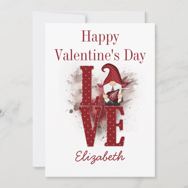 Cartes Pour Fêtes Annuelles Gnomes Red Love mignon Personnalisez la Saint Vale (Devant)