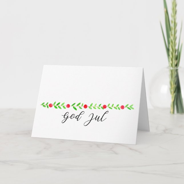 Cartes Pour Fêtes Annuelles God Jul, bannière de Noël suédoise, aquarelle (Devant)