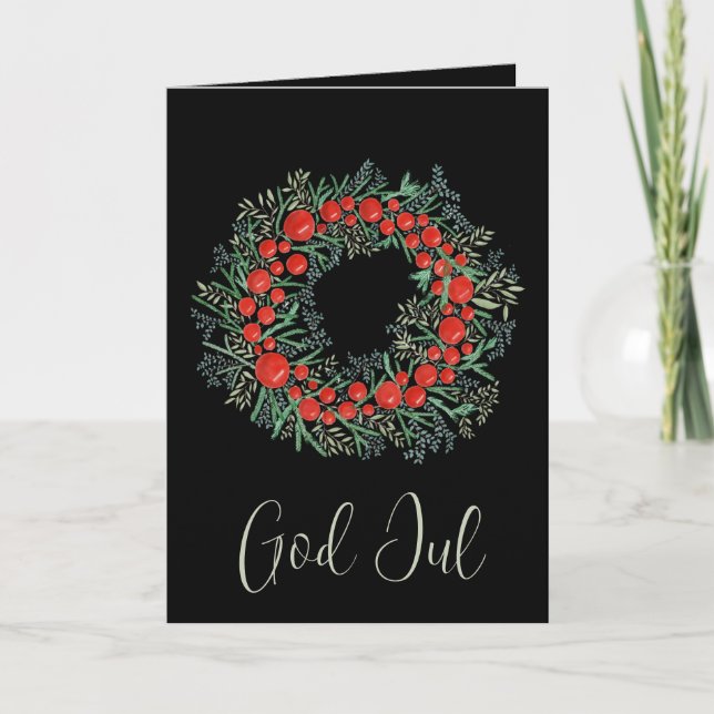 Cartes Pour Fêtes Annuelles God Jul, couronne suédoise de Noël (Devant)