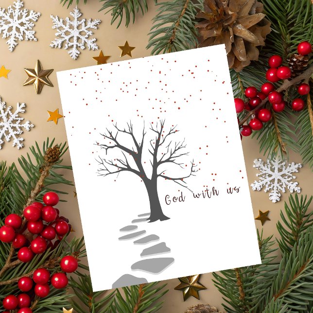 Cartes Pour Fêtes Annuelles God With Us Christmas Greeting Card (Christmas greeting card with black typography God is with us and a dry tree on white background.)