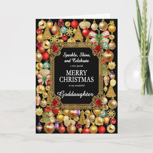 Cartes Pour Fêtes Annuelles Godgirl Joyeux Noël avec ornements (Devant)