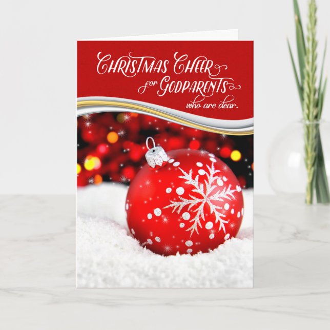 Cartes Pour Fêtes Annuelles Godparents Noël Cheer Red Snowflake Ornement (Devant)