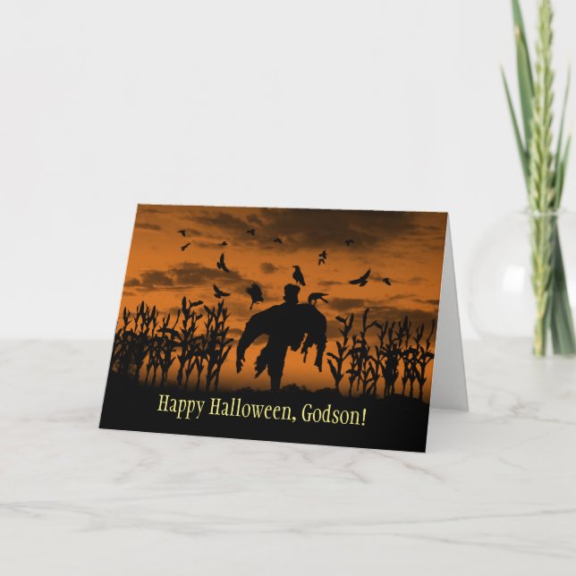 Cartes Pour Fêtes Annuelles Godson Halloween Scarecrow et Ravens (Devant)