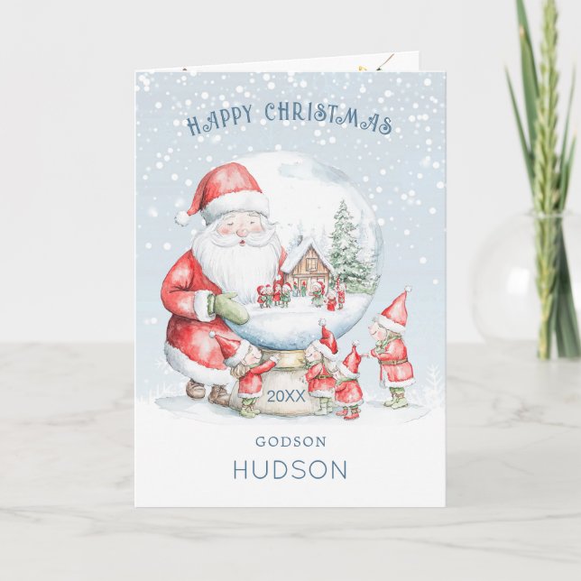Cartes Pour Fêtes Annuelles Godson Snow Globe Père Noël Elf Christmas (Devant)