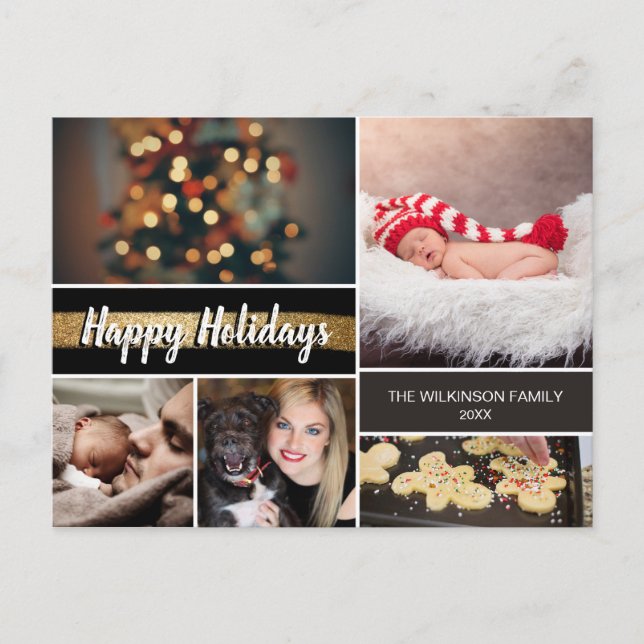 Cartes Pour Fêtes Annuelles Gold 2021 Happy Holidays Photo Collage Noël (Devant)