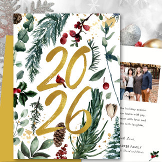 Cartes Pour Fêtes Annuelles Gold 2025 Pin de Noël Festive Pough Rouge photo