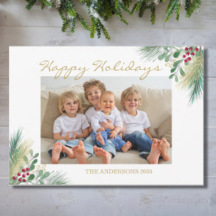 Cartes Pour Fêtes Annuelles Gold Berries Photo Happy Holidays