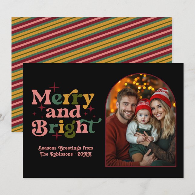 Cartes Pour Fêtes Annuelles Gold Berry Blush Pine Retro Famille de Noël (Devant / Derrière)