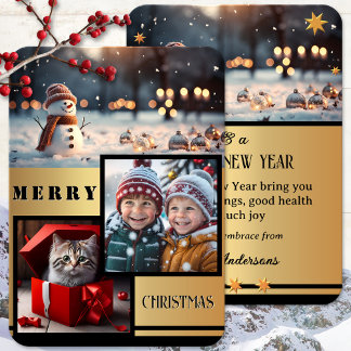 Cartes Pour Fêtes Annuelles Gold Black Snowman Photo Noël
