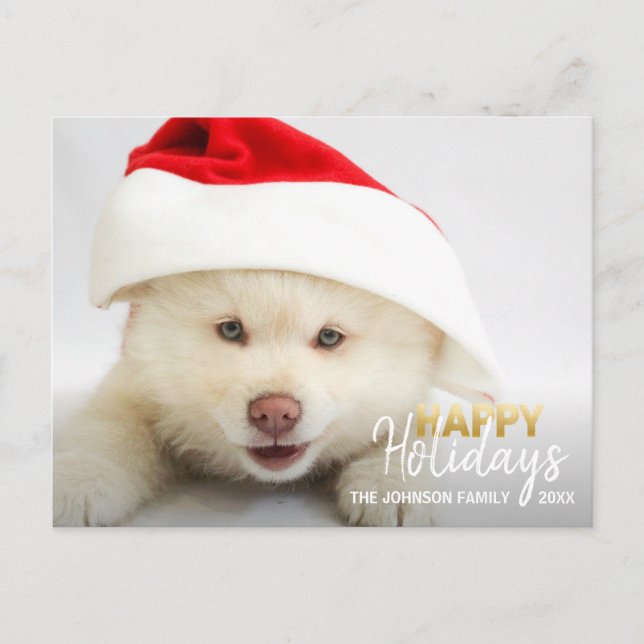 Cartes Pour Fêtes Annuelles Gold Blanc Joyeux Vacances Chien Chien Chien Chiot (Devant)