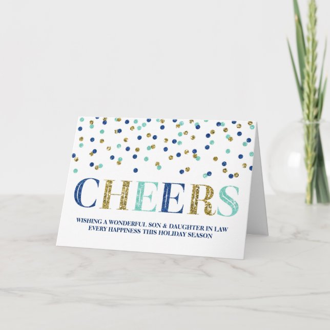 Cartes Pour Fêtes Annuelles Gold Blue Confetti Noël Fils & Fille en droit (Devant)