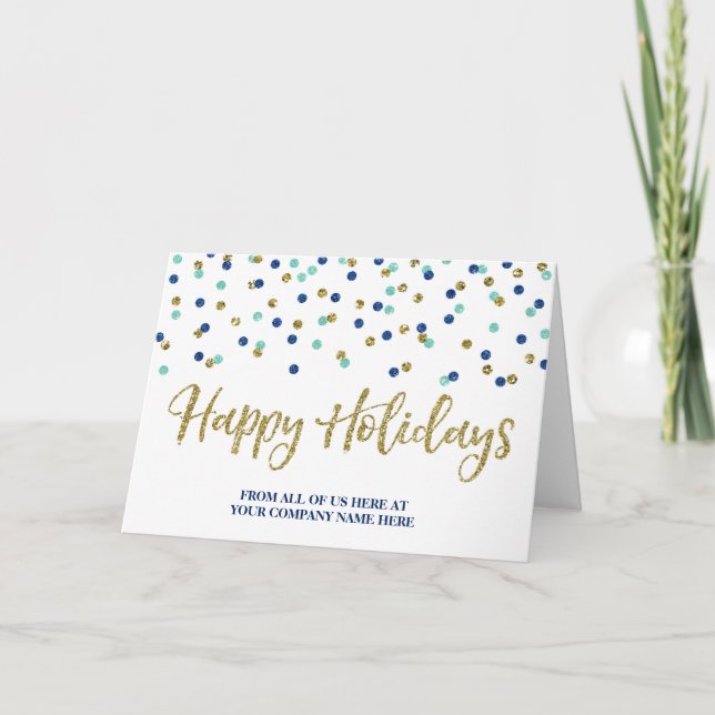 Cartes Pour Fêtes Annuelles Gold Blue Parties scintillant Confetti Entreprise  (Devant)