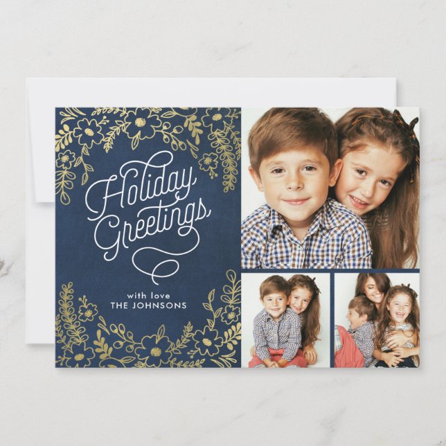 Cartes Pour Fêtes Annuelles Gold Botanics Holiday Salutations 3 Photo (Devant)